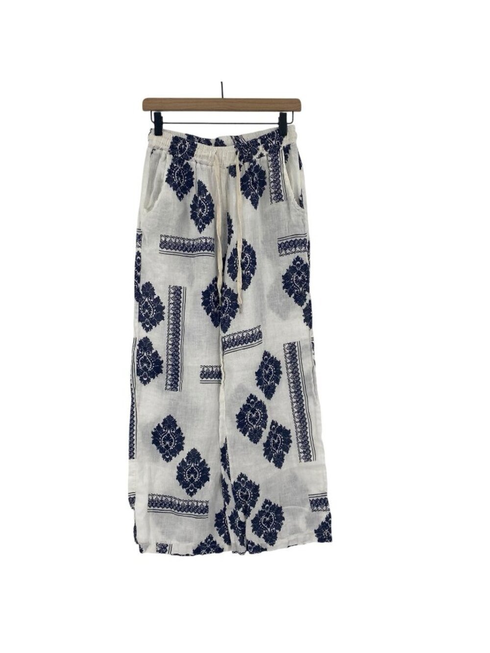 Milo Milano Size M 100% Linen Wide Leg Crop Pants Boho Coastal Lagenlook